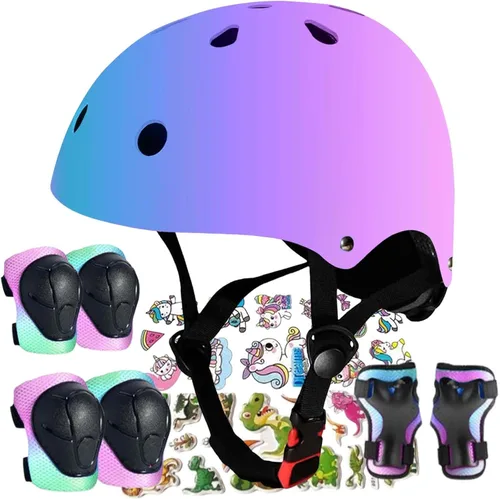 Vista 13 de FOOKCIAN - Casco para niños, cascos de patineta para niños pequeños de 2 a 14 años, niños y niñas, con rodilleras y coderas, muñequeras