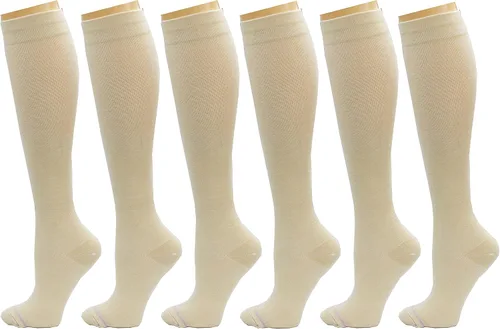 Vista 9 de 6 pares de calcetines de compresión de algodón peinado de 8-15 mmHg con soporte graduado hasta la rodilla para mujer
