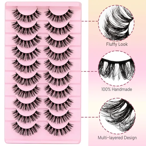 Vista 6 de Ahrikiss - Pestañas rusas postizas con aspecto de extensiones, rizo en D, esponjosas y voluminosas, 10 pares de pestañas postizas naturales