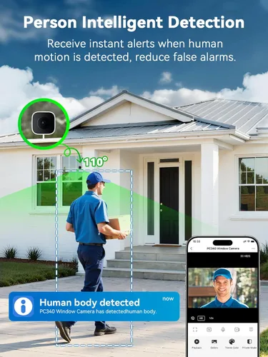 Vista 5 de Outinput Cámara de ventana, cámara de seguridad WiFi 2K 3MP para seguridad del hogar, visión nocturna a color AI, detección de movimiento
