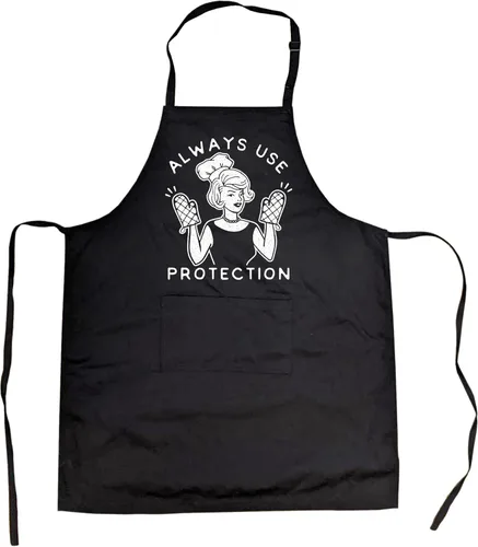 Crazy Dog T-Shirts Always Use Protection Cookout Apron Funny Sarcastic Sexual Innuendo Kitchen Smock