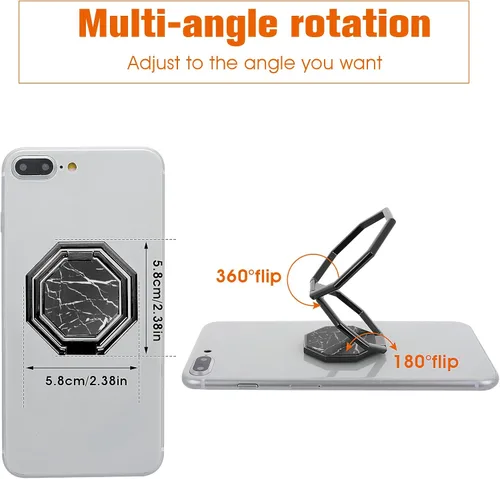 Vista 5 de cobee Soporte de anillo para teléfono celular, soporte de dedo de metal con rotación de 360°, agarre trasero plegable para teléfono celular, soporte