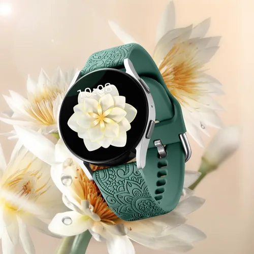 Vista 3 de Bandas grabadas florales para Galaxy Watch 7/6/4/5/5 Pro/4 6 Classic/Active Beige