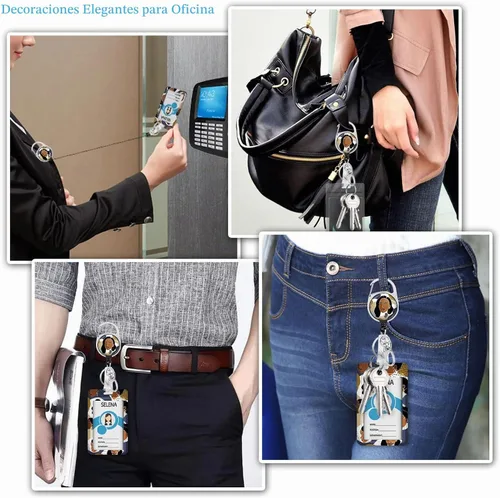 Vista 3 de Portatarjetas negras para niñas con carrete retráctil, bonita Carácter abstracto