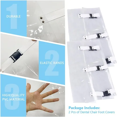 Vista 2 de Funda para pies de silla dental con bandas elásticas, suministros de protección a prueba de polvo para práctica dental, 17 pulgadas de largo x 14