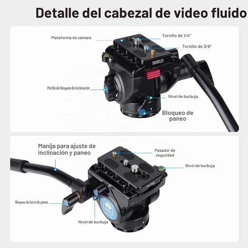 Vista 9 de SIRUI AM-223L - Mini trípode de video con cabezal fluido VA-5, trípode de viaje de fibra de carbono con base de nivelación para cámara réflex
