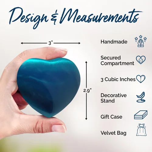Vista 3 de Mini urna para cenizas humanas, urna de recuerdo para cenizas, conmemorativa de urna de corazón pequeño con soporte, un hermoso homenaje