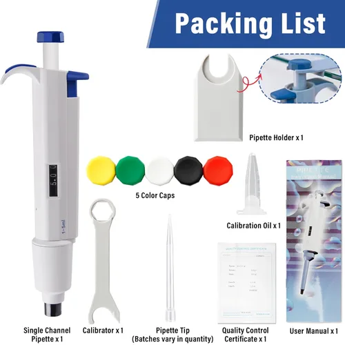 Vista 6 de Pipeta de volumen ajustable de 0.2 fl oz, micropipeta de laboratorio de un solo canal de 0.0-0.2 fl oz, micropipeta líquida manual para laboratorio