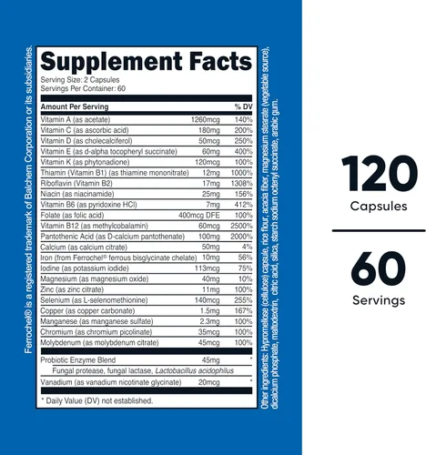 Vista 2 de Nutricost Multivitamínico con probióticos 120 cápsulas vegetarianas - Repleto de vitaminas y minerales