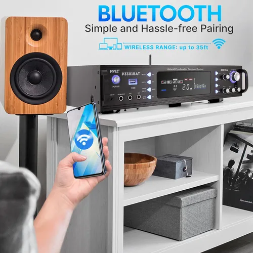 Vista 6 de Pyle Amplificador estéreo Bluetooth para el hogar, amplificador híbrido multicanal de 3000 W, sistema receptor de audio para el hogar con radio