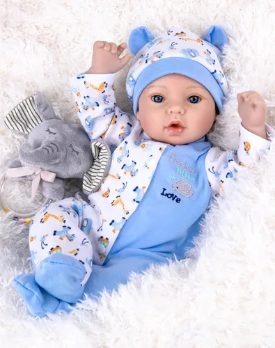 Aori Reborn Baby Dolls Boy - Muñeca realista de bebé recién nacido de 18'' con juego de alimentación azul y certificado de nacimiento - Cuerpo