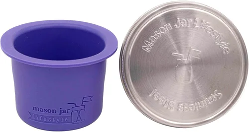 Vista 19 de Mason Jar Lifestyle Taza divisora para ensaladas, salsas y aperitivos. Contenedor de almuerzo Bento sin plástico. (Boca ancha, azul profundo)