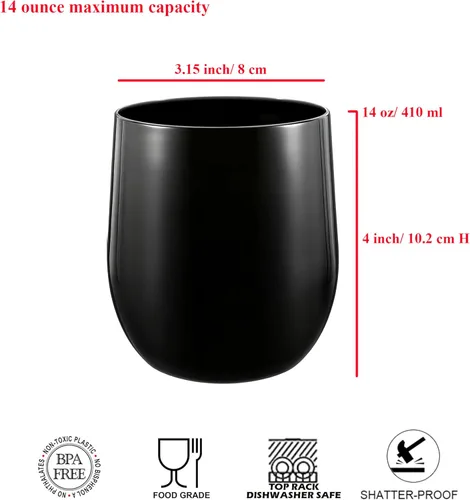Vista 2 de Copas de vino de plástico de 14 onzas sin tallo, vasos Arcílicos multiusos, juego de 6 unidades, reutilizables, resistentes a las roturas, aptas