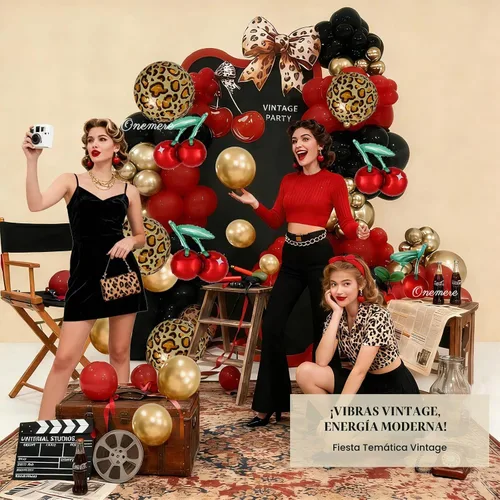 Vista 4 de Kit de arco de globos con estampado de guepardo, 185 globos metálicos rojos, negros y dorados, con globos de guepardo de aluminio para decoraciones