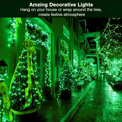 Vista 4 de BrizLabs - Luces de Navidad, 69.6 pies / 21.2 metros, serie de 300 luces verdes, extensión de luces incandescentes mini conectable, cadena de luces