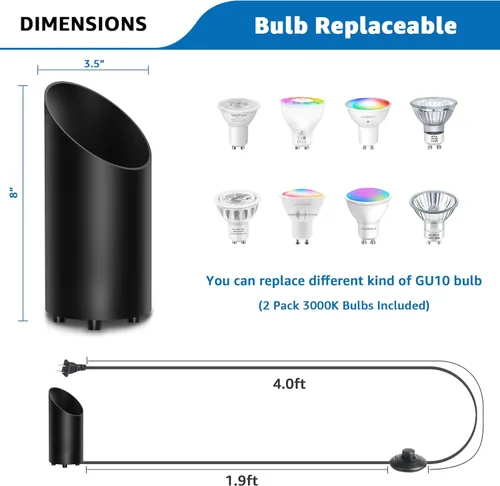 Vista 7 de SUNVIE Paquete de 2 luces de acento para interiores, lámpara de pie, iluminación ascendente, foco interior con bombilla GU10 de 2700K, iluminación
