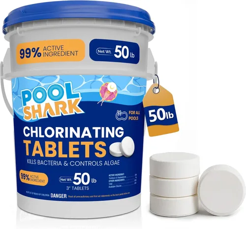 Vista 12 de Pool Shark Swimming Pool Chlorine Tablets 3-Inch Chlorine Tablets 20 lbs Slow-Dissolving 90% Active Chlorine Tabs Pool Chemicals for