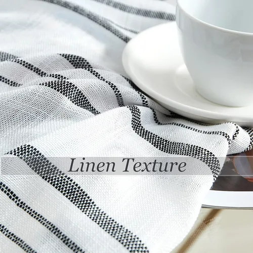 Vista 4 de SXZJTEX Cortinas de cocina para cafetería, cortinas traslúcidas a rayas negras, patrón de rayas finas, estilo rústico, cortinas cortas para baño