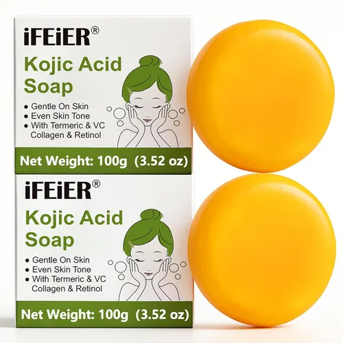 iFEiER Barras de jabón de ácido kójico de 7.04 onzas (7.05 oz), paquete de 2 unidades | Jabón de vitamina C, vitamina E, retinol, jabón de colágeno,