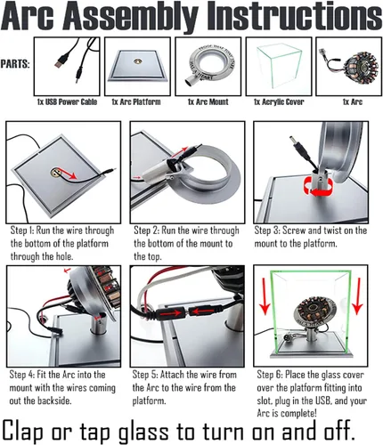 Vista 8 de Reactor de arco genérico Iron Man Relación 1:1, detección de vibración, luz LED, conexión USB, con vitrina. para colecciones, regalo de juguete