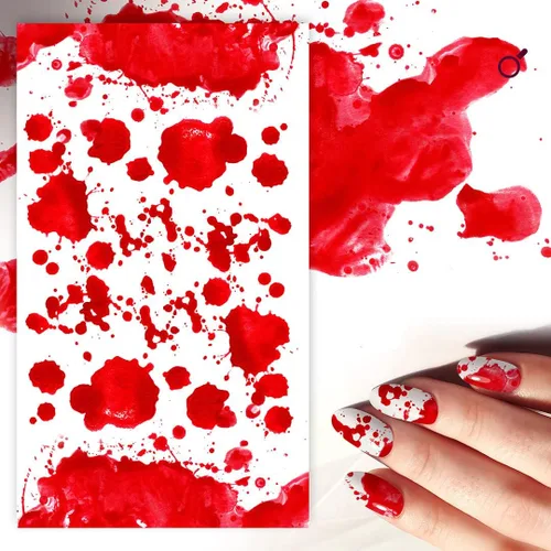 Vista 3 de FLONZNAIL - Calcomanías adhesivas para uñas (6 hojas) FLONZNAIL Bloody Splatter Nails Freeform Halloween Design Blood Murder Horror
