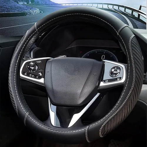 Vista 19 de Moyishi Funda de cuero superior para volante, ajuste universal, suave y transpirable, color negro