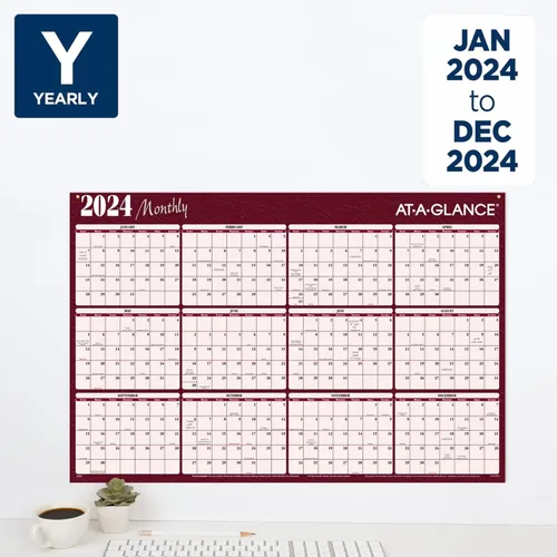 Vista 2 de AT-A-GLANCE® - Calendario anual horizontal reversible borrable de pared, 48 x 32 pulgadas, rojo, enero a diciembre de 2024, A152