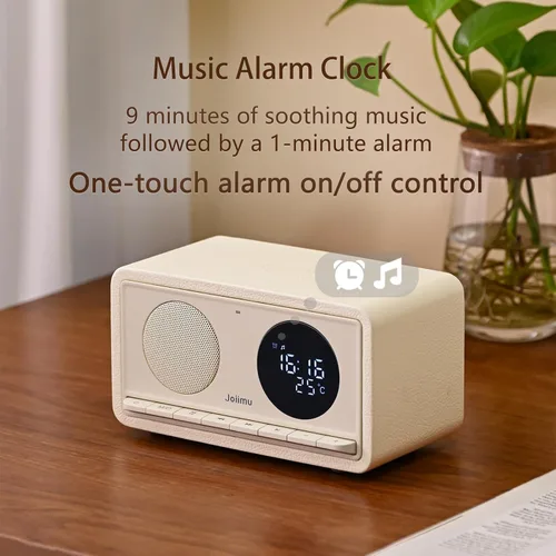 Vista 4 de Radio despertador, altavoces Bluetooth con reloj de escritorio, radio FM, carga inalámbrica y termómetros para el hogar