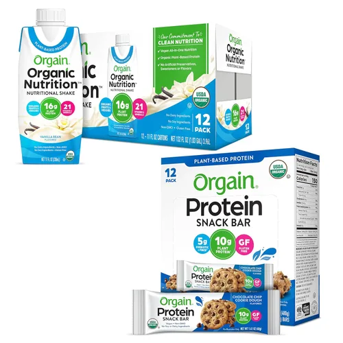 Orgain Batido de proteína vegana nutricional orgánico, grano de vainilla (paquete de 12) barras de proteína vegana orgánica, masa de galletas con