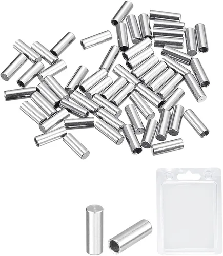 uxcell 60 extremos de cordón de acero inoxidable, columna de identificación de 0.047 in, tapas de extremo de cordón de cuero para hacer pulseras y