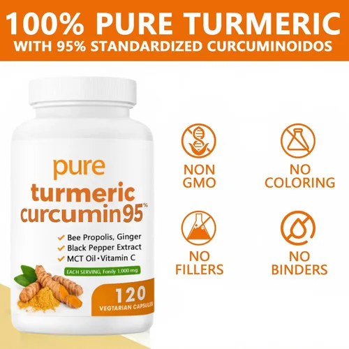 Vista 4 de Nivelle Curcumina de cúrcuma 95 1000 mg - Suplemento de complejo de cúrcuma 95% con propóleos de abeja, jengibre, aceite MCT, vitamina C soluble