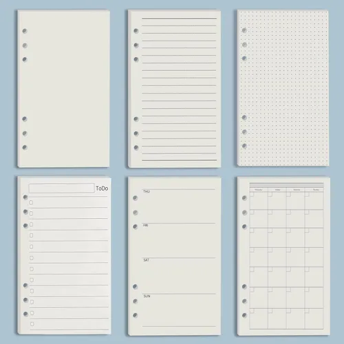 Vista 8 de Harphia A5 - Juego de 6 agujeros de relleno de carpeta, 90 hojas sueltas en blanco liso con calcomanías y divisores, insertos de planificador