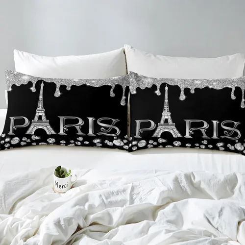 Vista 75 de Erosebridal Juego de ropa de cama de París para niñas y adolescentes, funda de edredón de la Torre Eiffel, tamaño Queen, funda de edredón