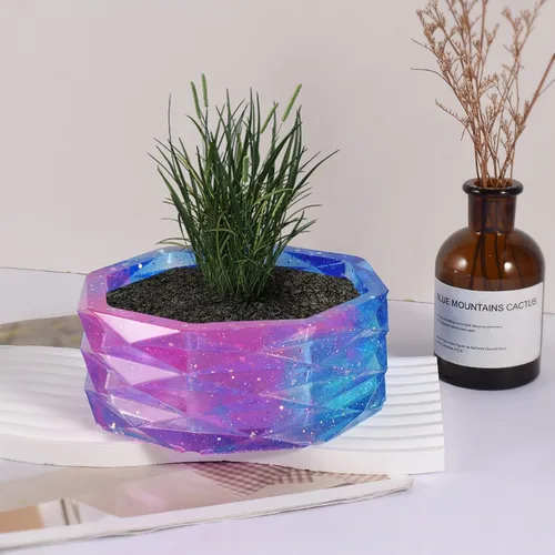 Vista 4 de Molde de silicona para macetas de hormigón a rayas origami para suculentas, jarrón, cemento, arcilla, yeso, epoxi, caja de almacenamiento
