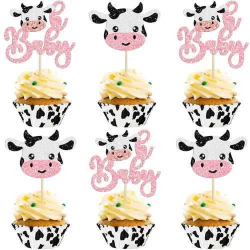 Vista 9 de Gyufise 21 decoraciones para tartas, decoración de pastel de granja temática de vaca con bolas de espuma, baby shower, suministros para fiesta