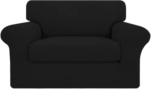 Vista 44 de Easy-Going Funda elástica de sofá de 2 piezas para perros, funda de sofá lavable para cojines separados, tela jacquard de elastano, protector Negro
