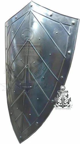 Vista 3 de Escudo de armadura de batalla medieval forjada a mano con escudo de diseño vikingo color plateado