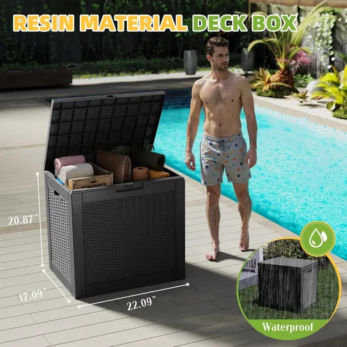 Vista 3 de Caja de almacenamiento para exteriores de 35 galones, resistente a la intemperie, protección UV, impermeable, caja de resina para jardín, patio