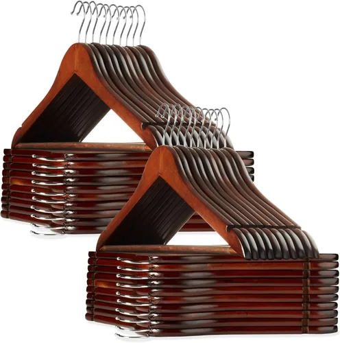 Vista 15 de Casafield - 10 Perchas de Madera Negra para Trajes - Madera de Loto Premium con Muescas y Gancho Giratorio Cromado para Ropa de Vestir, Abrigos