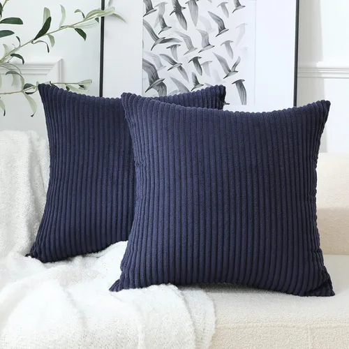 Stellhome Paquete de 2 fundas de cojín cuadradas decorativas de pana suave a rayas, decoración del hogar para sofá, cama, silla, 18 x 18 pulgadas,