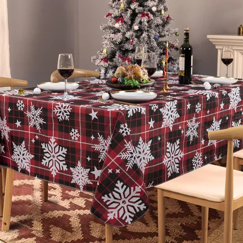 UMINEUX Mantel de Navidad con reverso de franela, mantel rectangular de vinilo impermeable lavable para fiestas de Navidad, bodas, vacaciones,