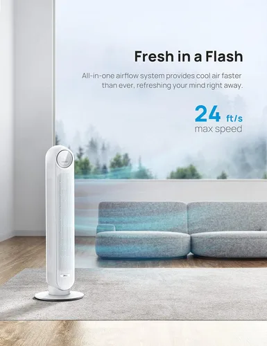 Vista 6 de Dreo Ventilador de torre de 42 pulgadas para dormitorio, ventiladores silenciosos de CC sin aspas de 25 DB, ventilador oscilante de 90° con control