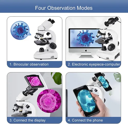 Vista 4 de Microscopios compuestos 6000X /10000 X /15000X / 20000X, microscopio biológico binocular, con soporte para teléfono móvil, se puede conectar a una