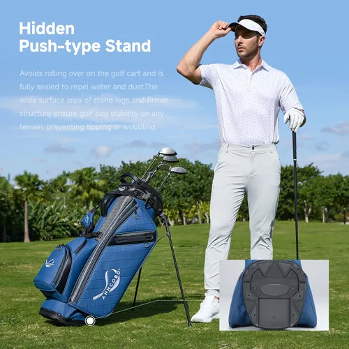 Vista 4 de ANNCORD Golf Stand Bag with 14 Way Full Length Dividers, PU Leather Golf Bag for Men, Waterproof Golf Bags with Stand, 6 Pockets & Cooler Pouch