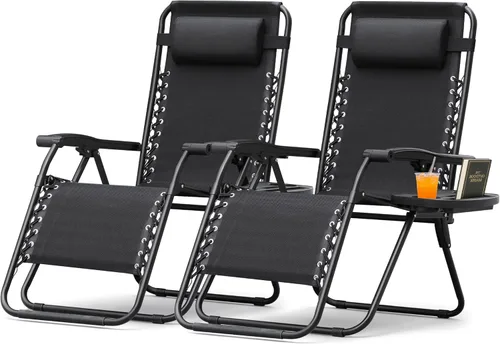 Vista 11 de Homall Sillas Zero Gravity - Sillas plegables ajustables con almohadas para piscina, patio trasero y playa, juego de 2 (color crema)