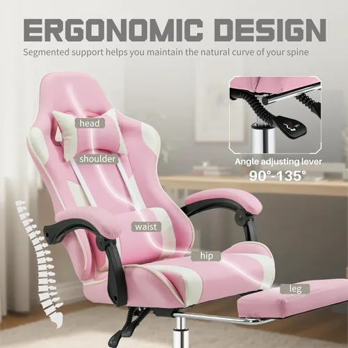 Vista 32 de DUMOS Silla de juegos con reposabrazos de conexión, sillas de videojuegos con cojín de resorte de bolsillo, silla ergonómica para computadora
