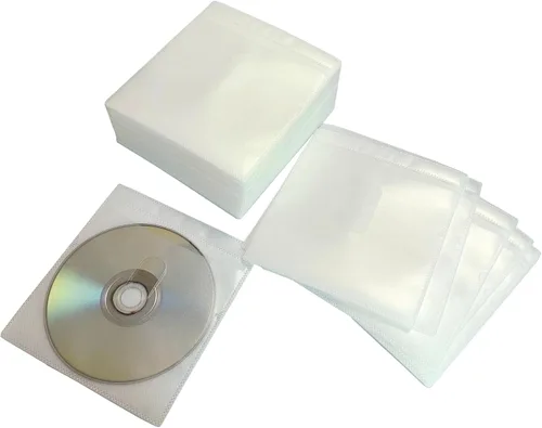 Vista 32 de Paquete de 100 fundas de plástico de repuesto de doble cara para CD y DVD, material grueso no tejido de doble cara para almacenamiento de CD y DVD