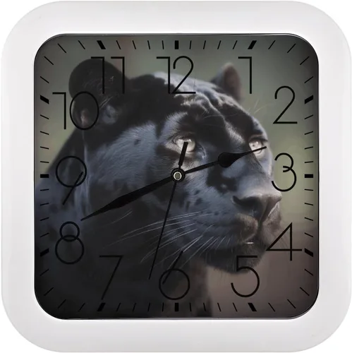 10" Square Modern Wall Clock,Animal Panther Print Kitchen Clocks Wall Battery Operated,Silent Non Ticking Unique Funny Cute Wall Clock for Living