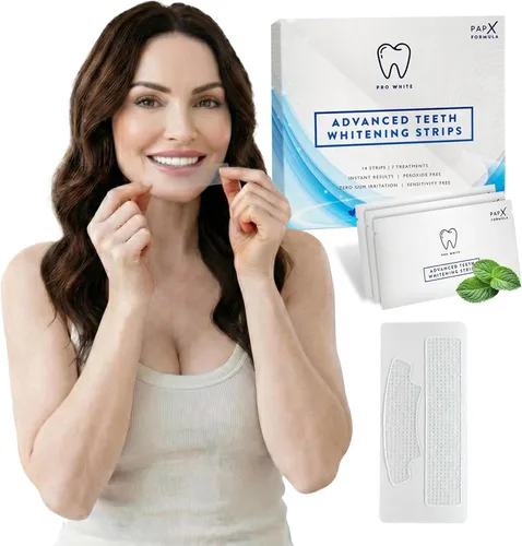 Pro White Advanced - Tiras blanqueadoras de dientes con sabor a menta fresca, tiras blanqueadoras con 14 aplicaciones para un fácil uso diario,