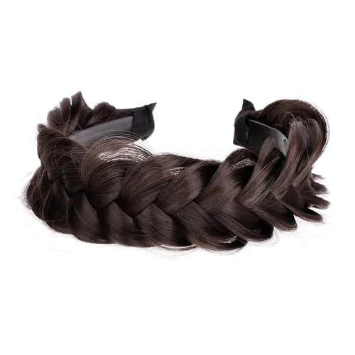 Diadema trenzada de pelo sintético, aro de pelo clásico, grueso, ancho, trenzado, peluca de trenzas esponjosas, accesorio de belleza para mujeres y